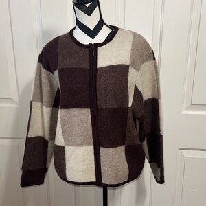 Timberlea Brown Color Block Zip Up Wool Sweater